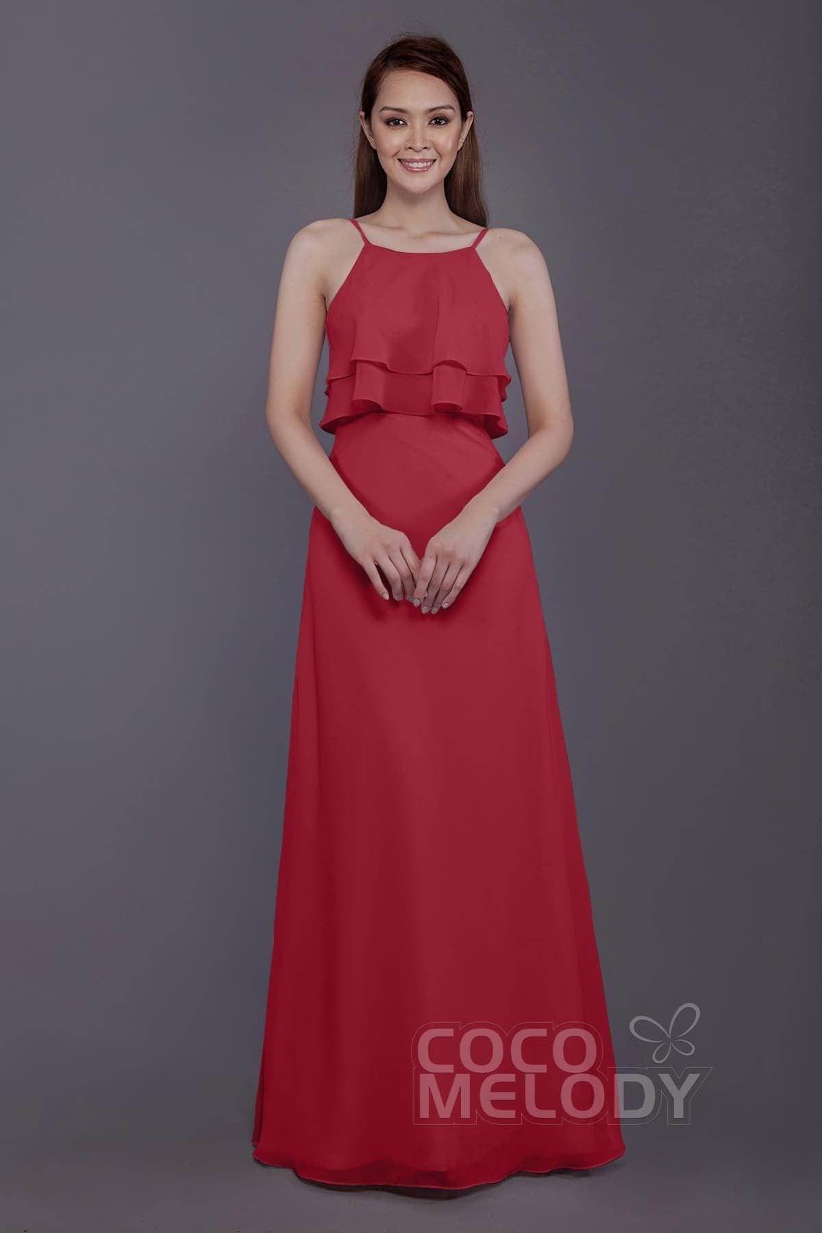 Sheath-Column Floor Length Chiffon Bridesmaid Dress PR3577 - COCOMELODY